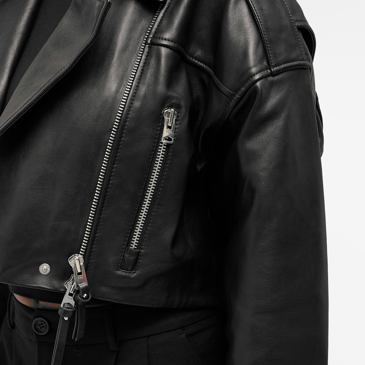 Agolde Women's Remi Crop Leather Biker Jacket in Black