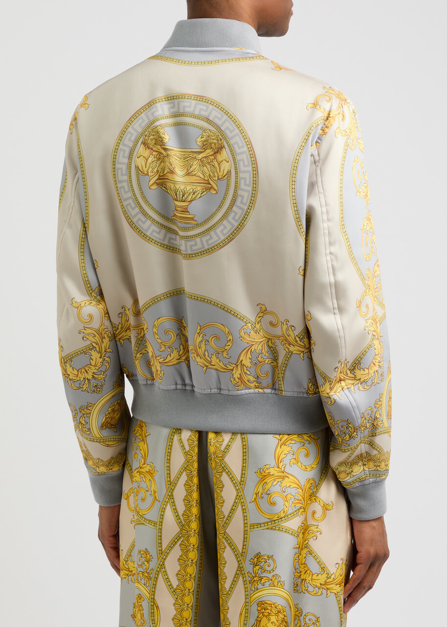 Versace Printed Padded Satin Bomber Jacket Gold