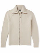 TOM FORD - Ribbed Wool and Cashmere-Blend Zip-Up Cardigan - Gray