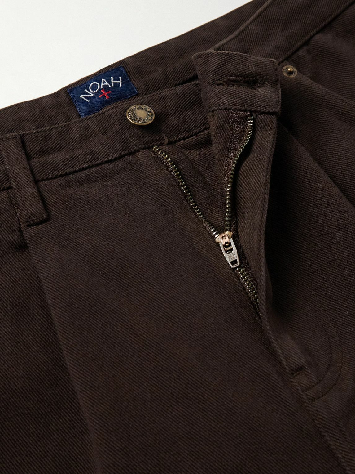 Noah - Straight-Leg Pleated Brushed Organic Cotton-Twill Trousers - Brown