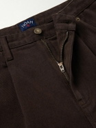 Noah - Straight-Leg Pleated Brushed Organic Cotton-Twill Trousers - Brown