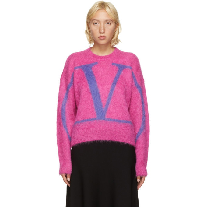 Valentino Pink Fluffy Mohair VLogo Sweater Valentino