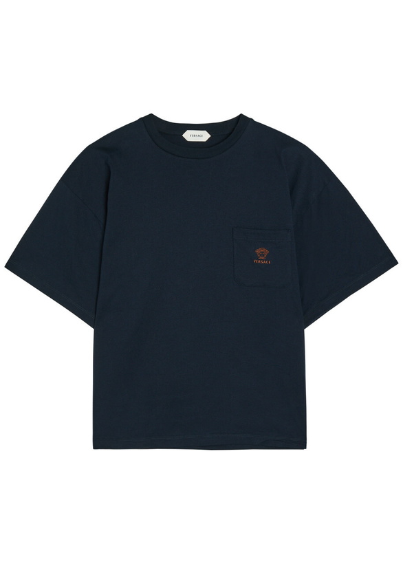 Photo: Versace Logo-embroidered Cotton T-shirt Navy