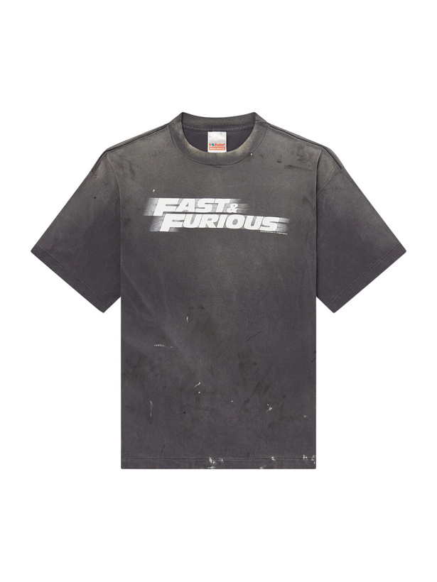 Photo: SAINT MXXXXXX - Fast & Furious Paint-Splattered Printed Cotton-Jersey T-Shirt - Black