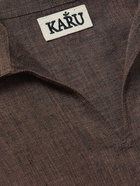 Karu Research - Embroidered Selvedge Cotton Polo Shirt - Brown