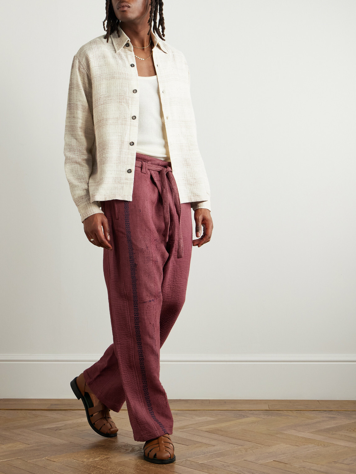 Kartik Research - Checked Kantha Silk-Gauze Overshirt - Neutrals