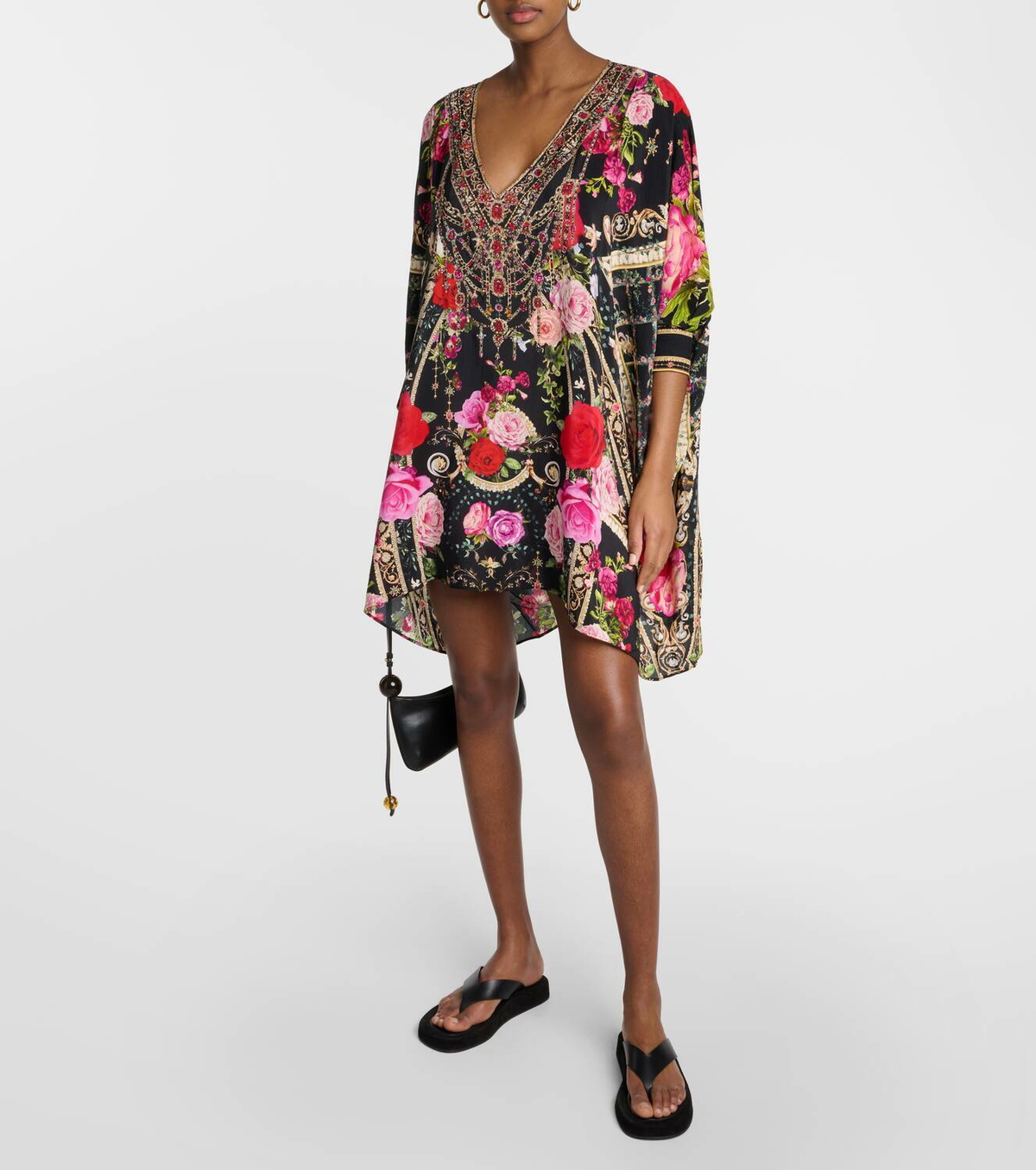 Camilla Embellished floral silk kaftan