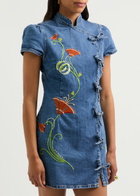 Kitri Harlow Floral-embroidered Denim Mini Dress