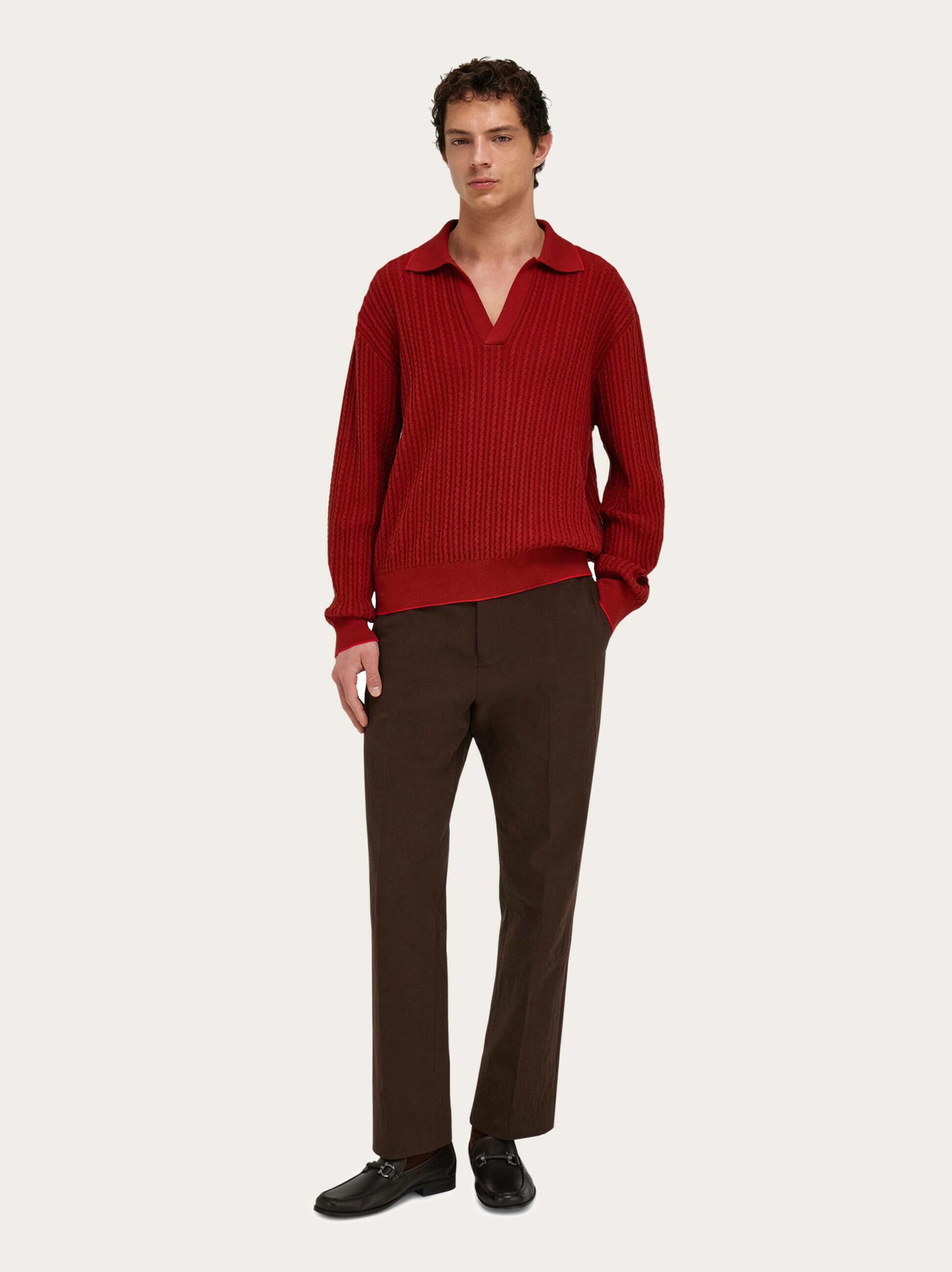 Ferragamo Mens Knitted polo top in Red