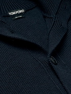 TOM FORD - Ribbed Wool and Silk-Blend Cardigan - Blue