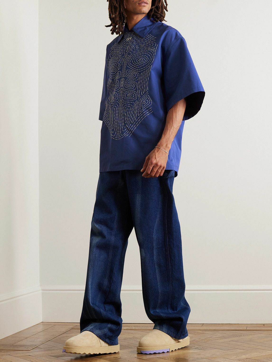 university blue off white shirt