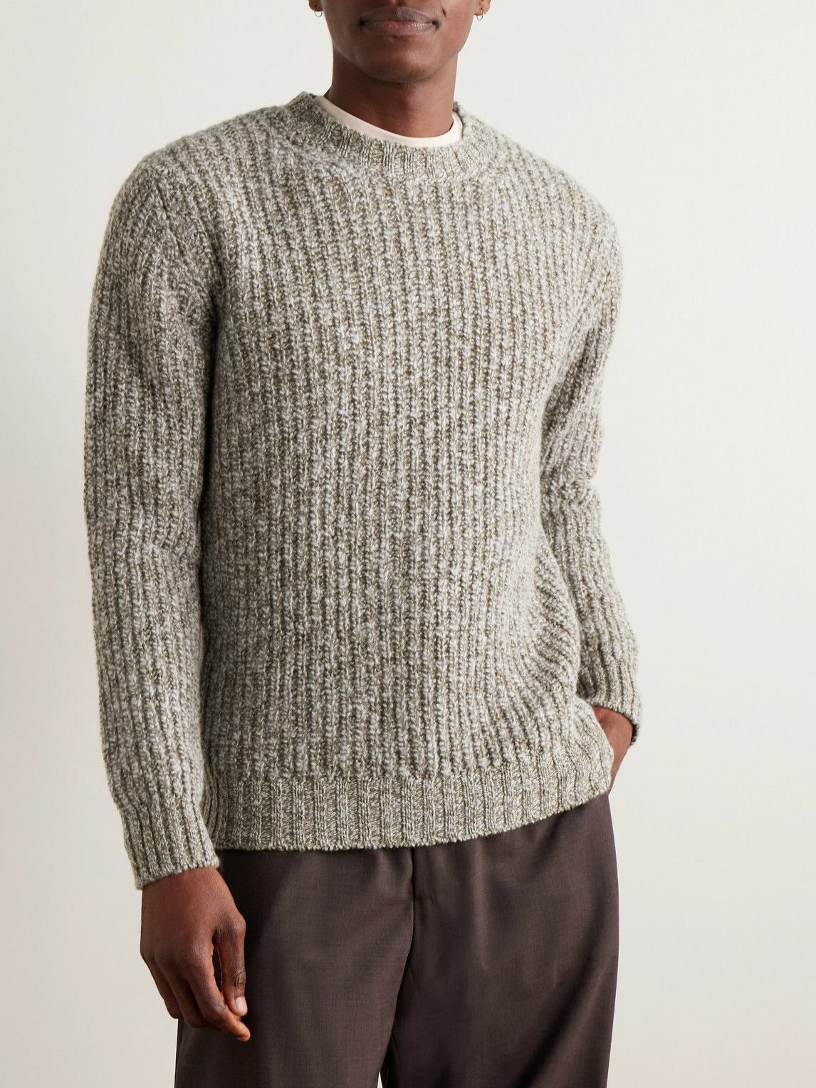 Incotex - Zanone Ribbed Brushed-Wool Sweater - Green