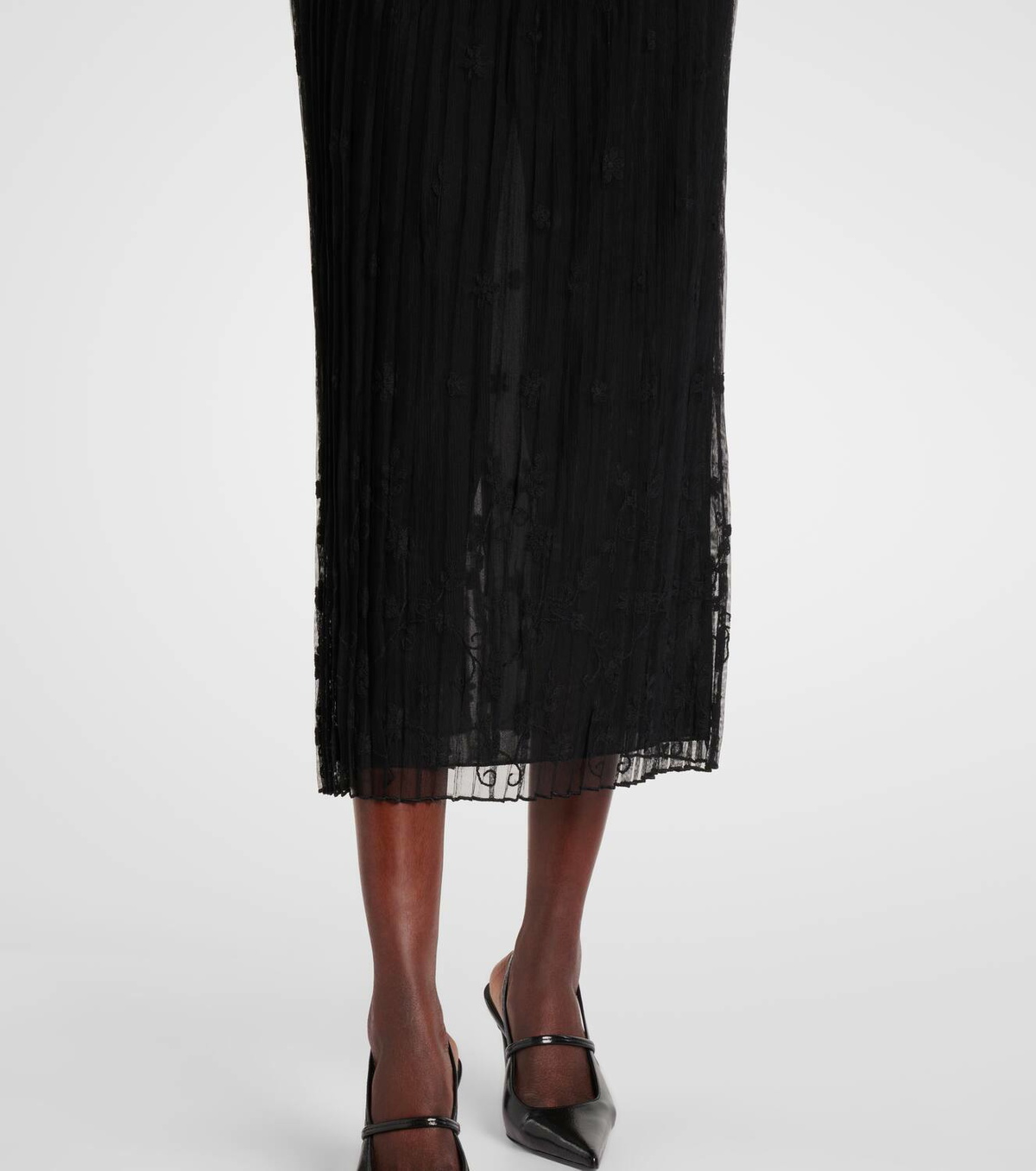 Toteme Embroidered plissé tulle midi skirt Toteme