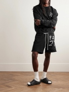 RRR123 - INRI Enemy Straight-Leg Embellished Cotton-Jersey Drawstring Shorts - Black