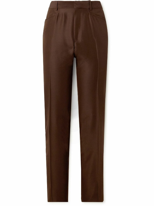 Photo: TOM FORD - Straight-Leg Wool and Silk-Blend Trousers - Brown