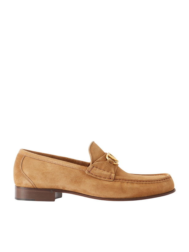 Photo: Valentino Garavani - Logo-Embellished Suede Loafers - Brown
