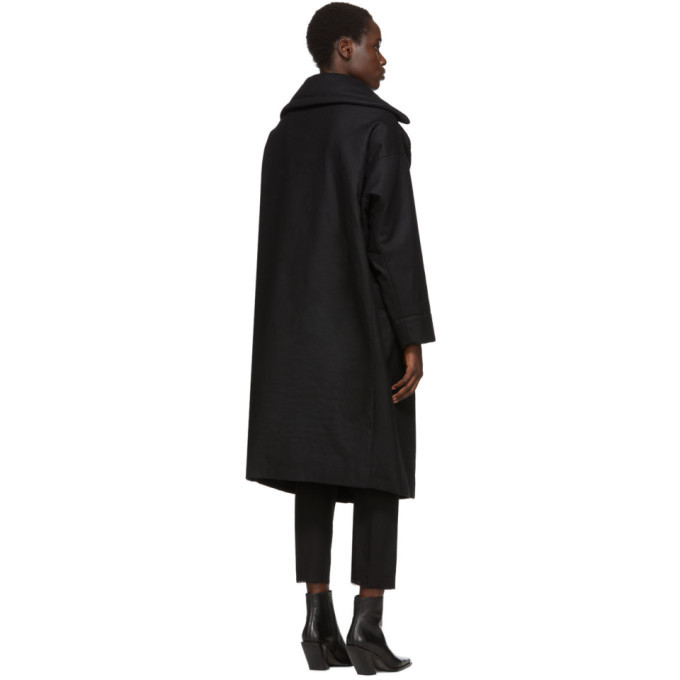 Ann Demeulemeester Black Wool Wide Lapel Belted Coat Ann