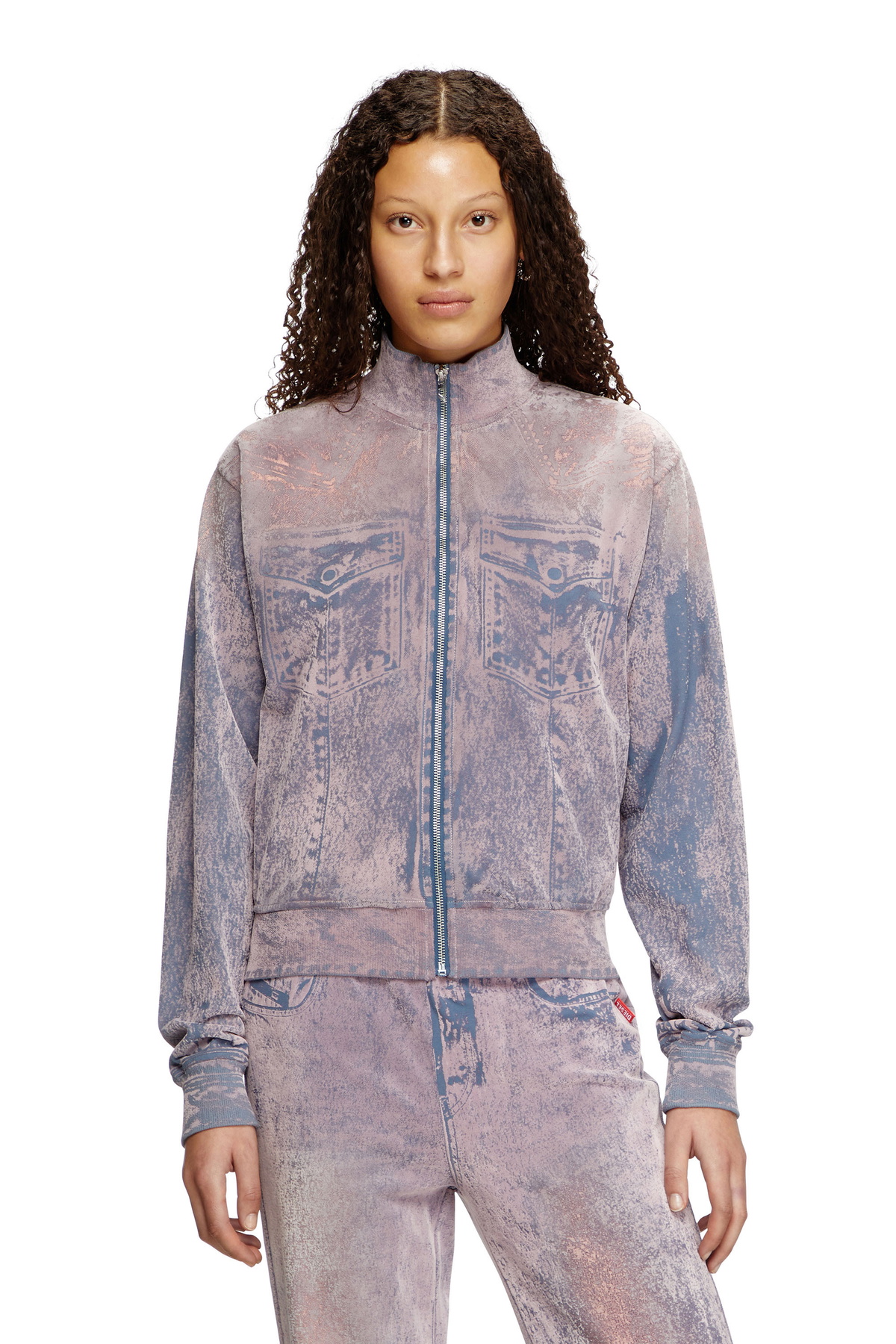 Diesel Trompe l'oeil flocked zip-up sweatshirt - Sweaters Womens in Multicolor