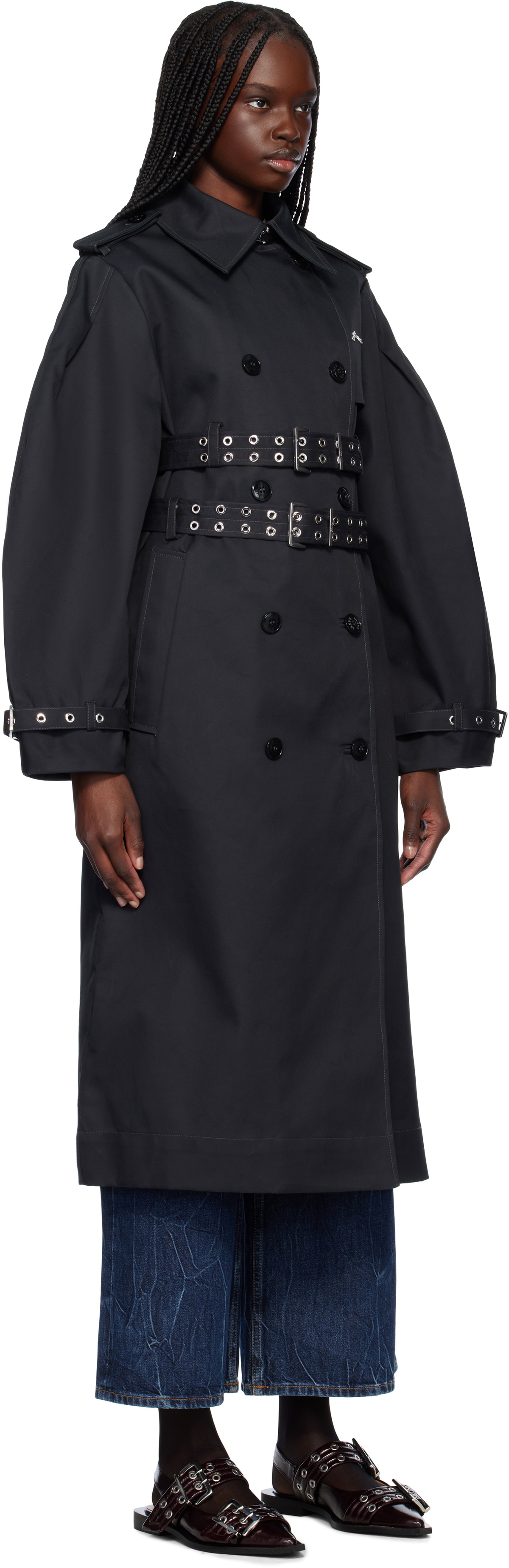 GANNI Black Bonded Cotton Trench Coat GANNI