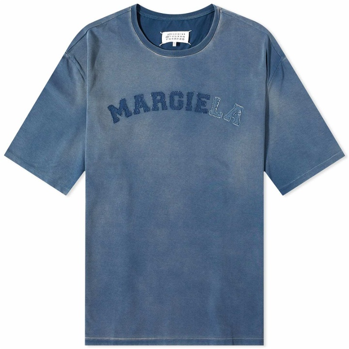 Photo: Maison Margiela Men's Distressed College Logo T-Shirt in Blue