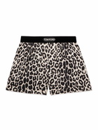 TOM FORD - Velvet-Trimmed Leopard-Print Silk-Satin Boxer Shorts - Brown