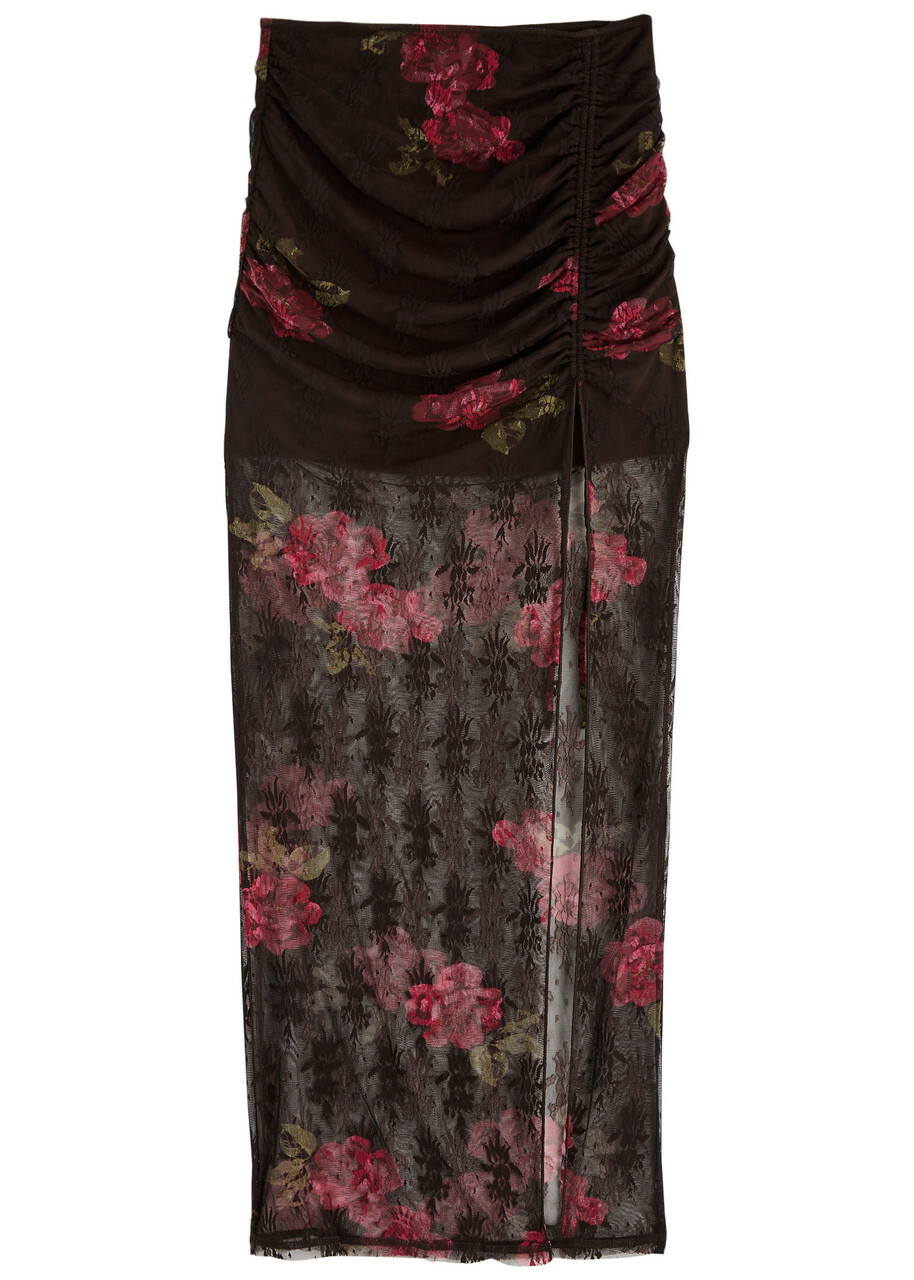 Bec & Bridge Desert Rose Floral-print Lace Maxi Skirt Brown