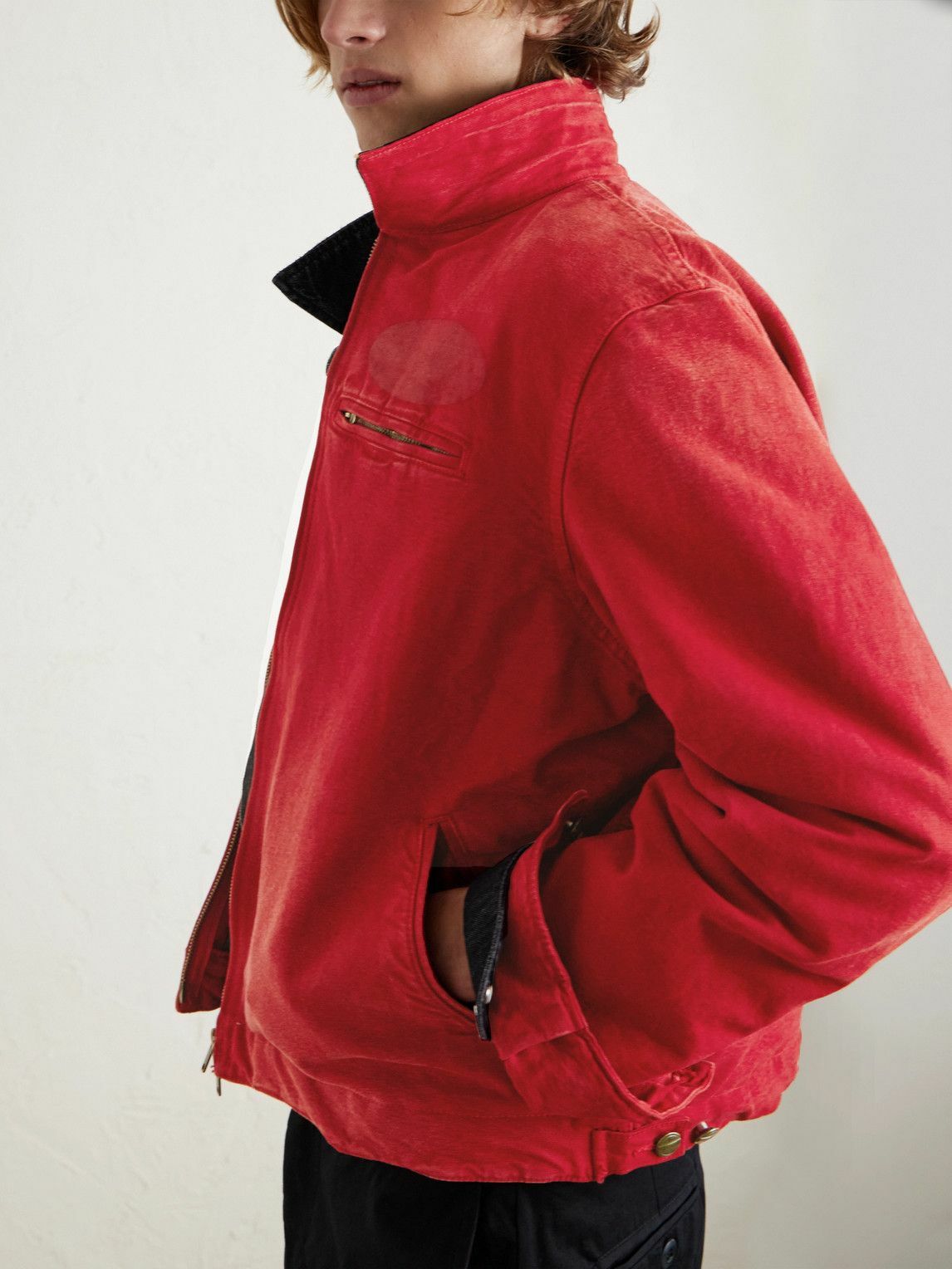 Cherry Los Angeles - Sun Faded Padded Denim Chore Jacket - Red
