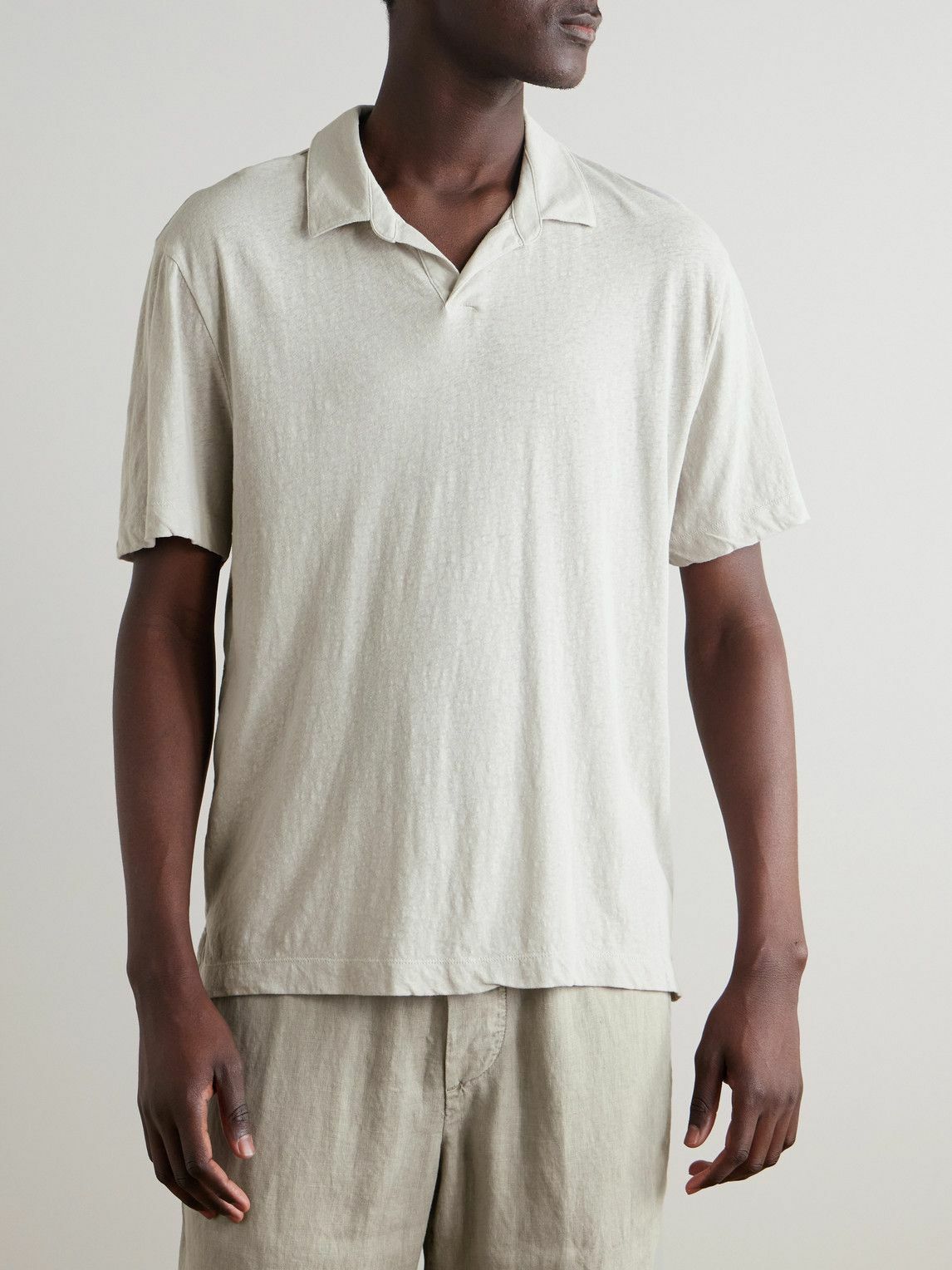 James Perse - Open-Collar Cotton-Jersey Polo Shirt - Gray