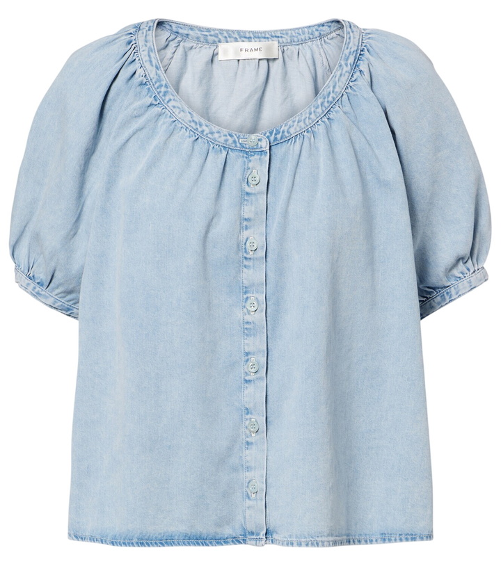 Photo: Frame Resort gathered cotton-blend shirt
