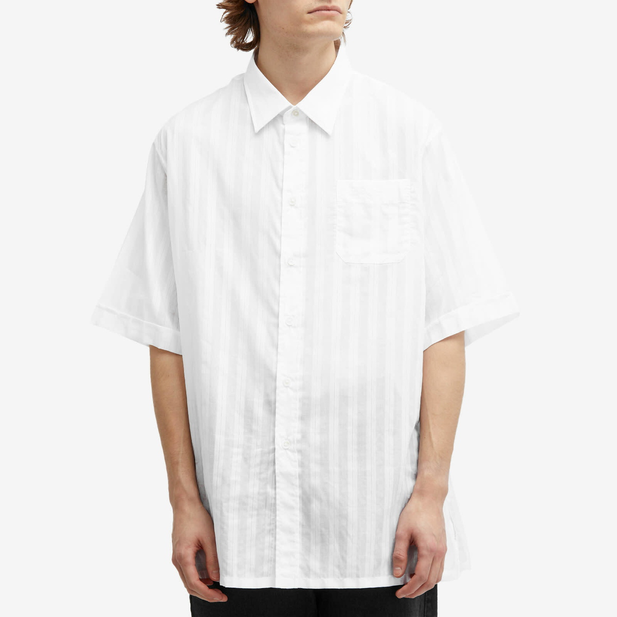 Givenchy Men's Voile Stripe Short Sleeve Shirt in White Givenchy