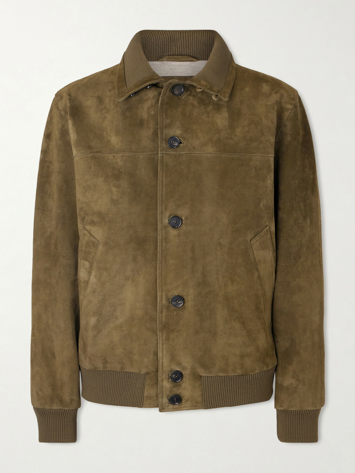 Loro Piana - Ribbed Knit-Trimmed Suede Bomber Jacket - Brown