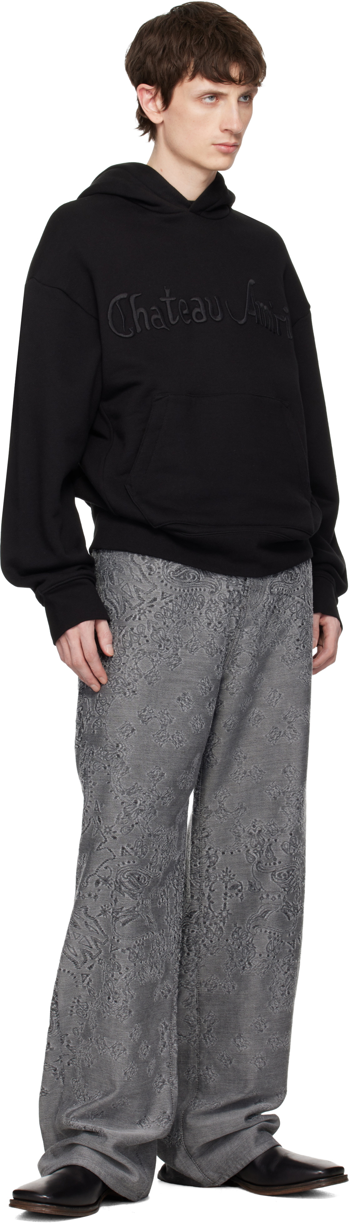 AMIRI Black 'Chateau AMIRI' Tonal Oversized Hoodie