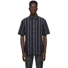 Dunhill Navy Poplin Striped Short Sleeve Shirt