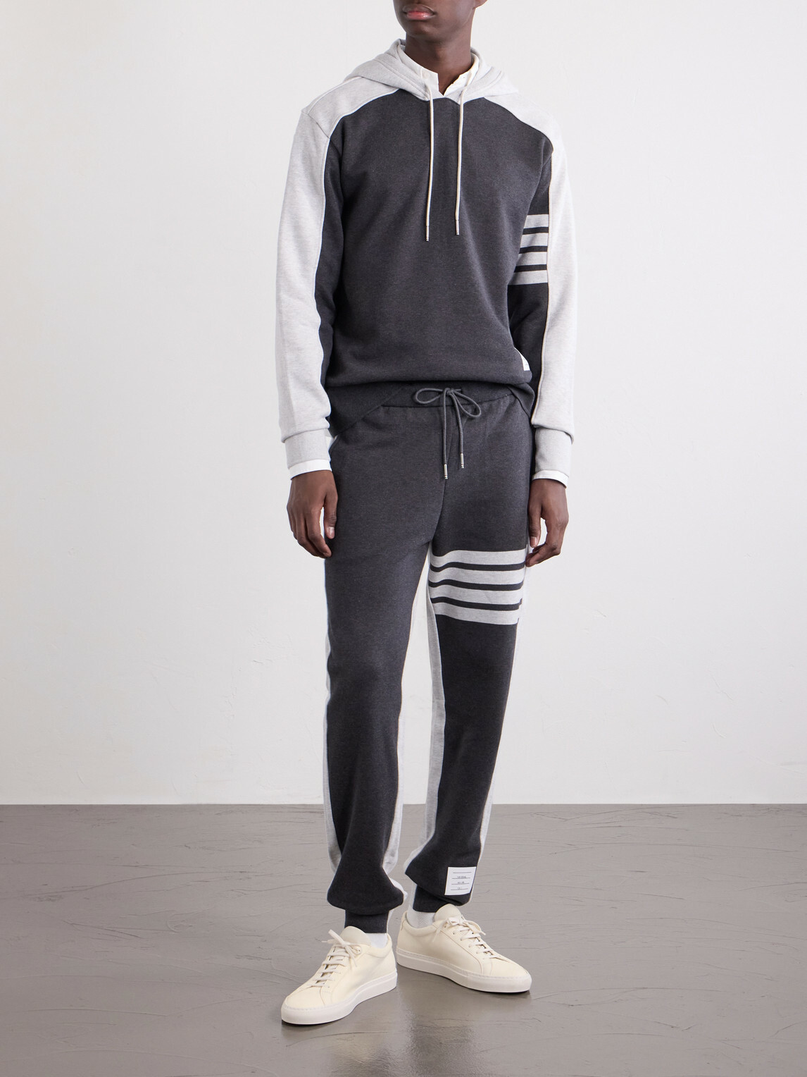 Thom Browne - Logo-Appliquéd Striped Cotton-Jersey Hoodie - Gray