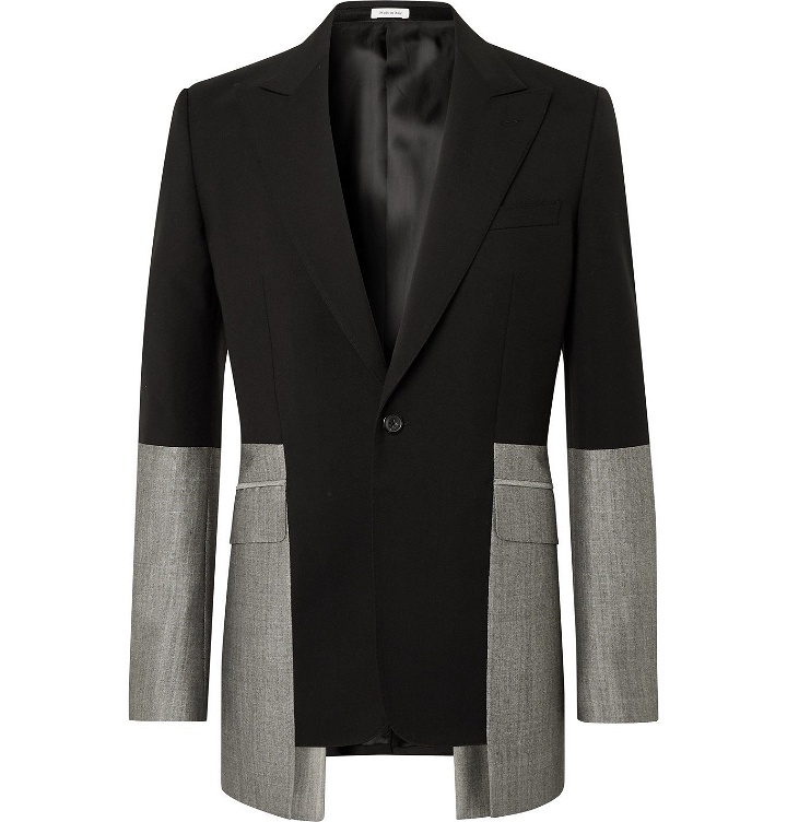 Photo: ALEXANDER MCQUEEN - Slim-Fit Panelled Wool-Gabardine and Wool and Mohair-Blend Suit Jacket - Black