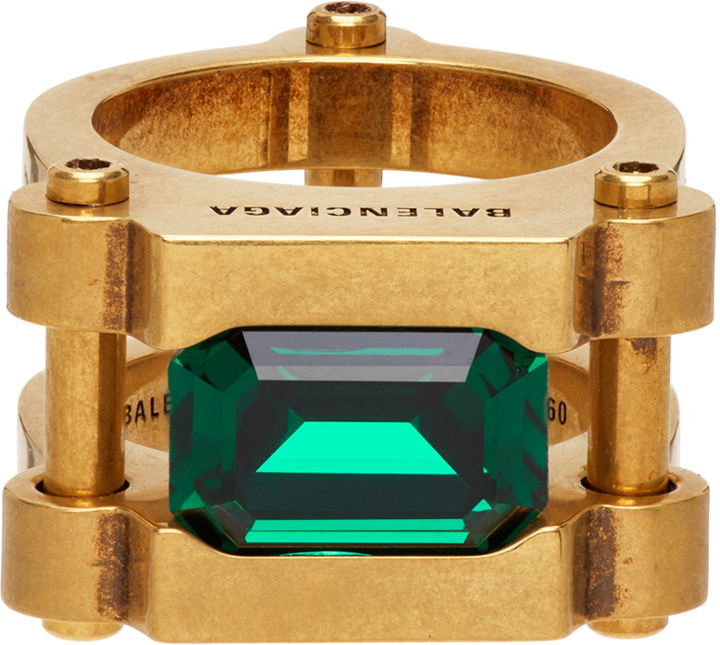 Photo: Balenciaga Gold & Green Gear Ring