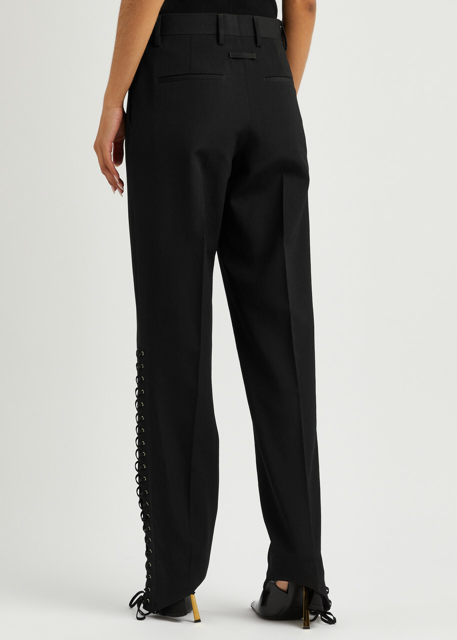 Jean Paul Gaultier Lace-up Straight-leg Wool Trousers Black Jean