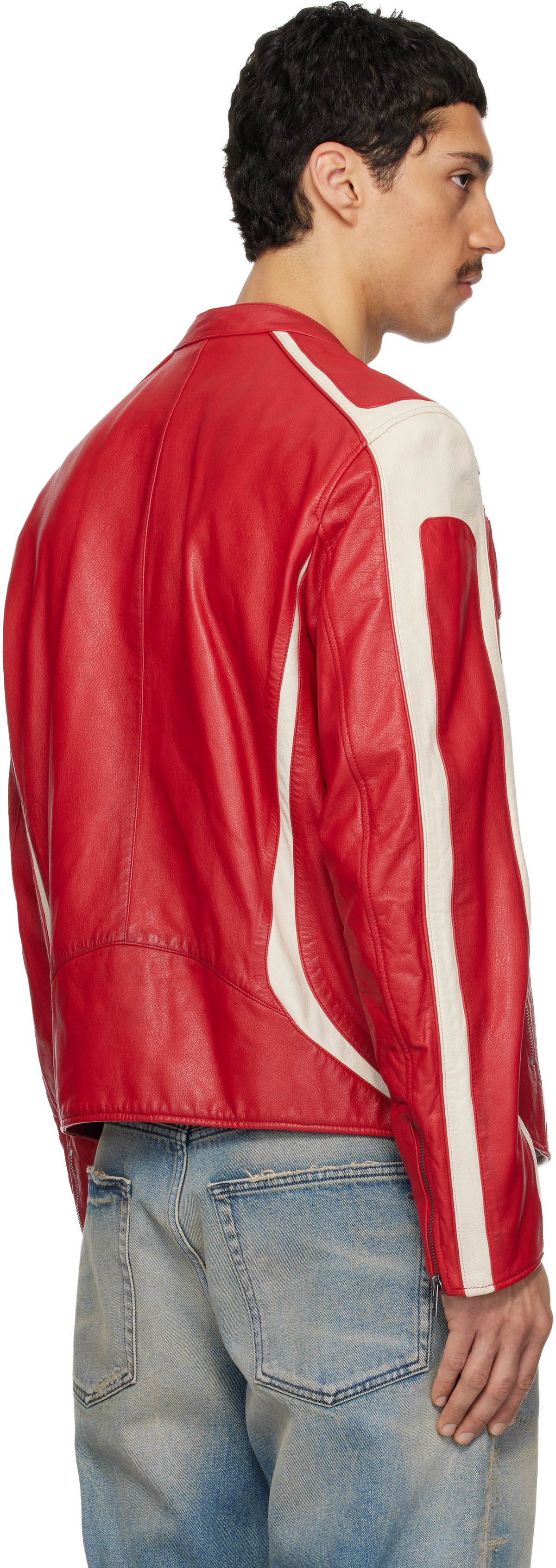 Diesel Red & Off-White L-Adam Leather Jacket