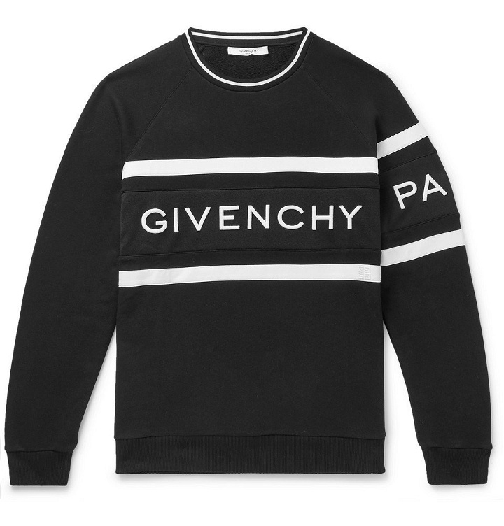 Photo: Givenchy - Logo-Embroidered Striped Loopback Cotton-Jersey Sweatshirt - Black
