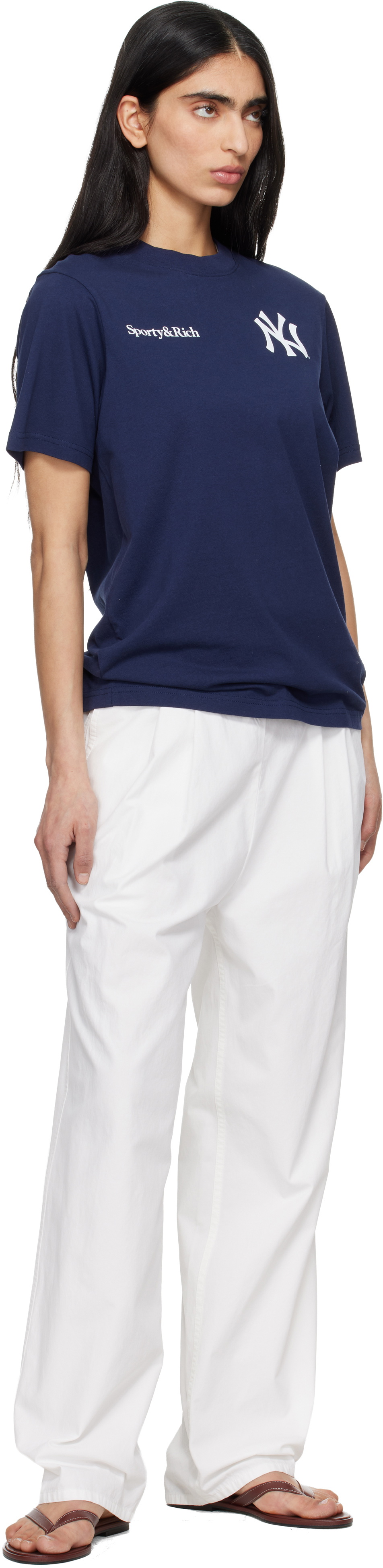 Sporty & Rich Navy '47 Edition 'Yankees' Curve T-shirt