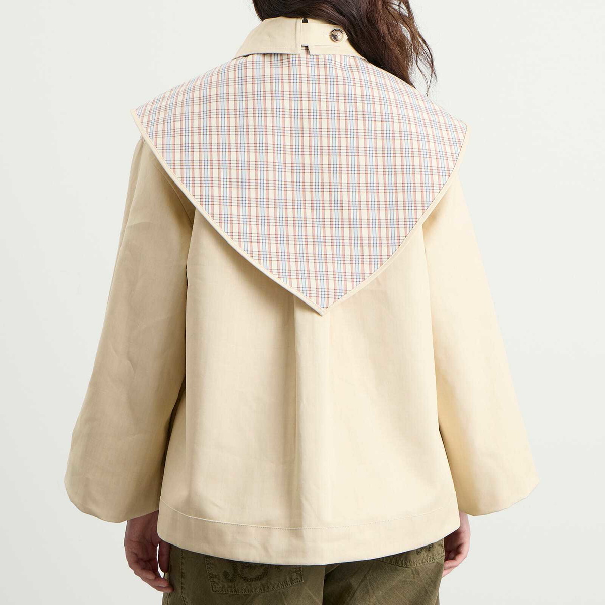 Damson Madder Women's Jerry Reversible Crop Trench Coat in Stone