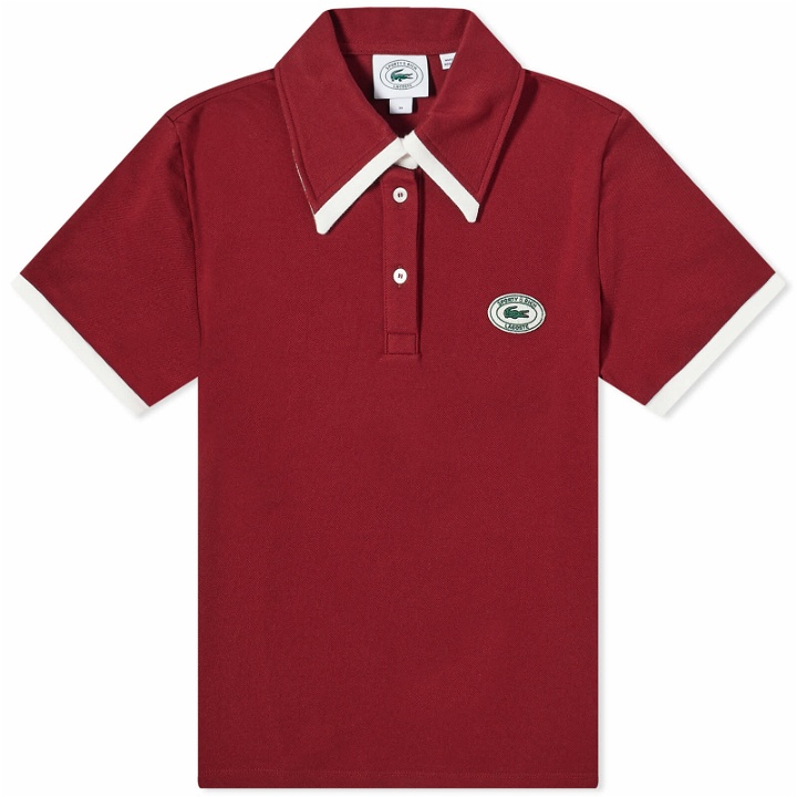 Photo: Sporty & Rich x Lacoste Pique Polo Shirt in Pinot/Farine
