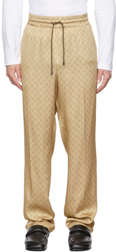 Photo: Dries Van Noten Beige Viscose Satin Print Trousers