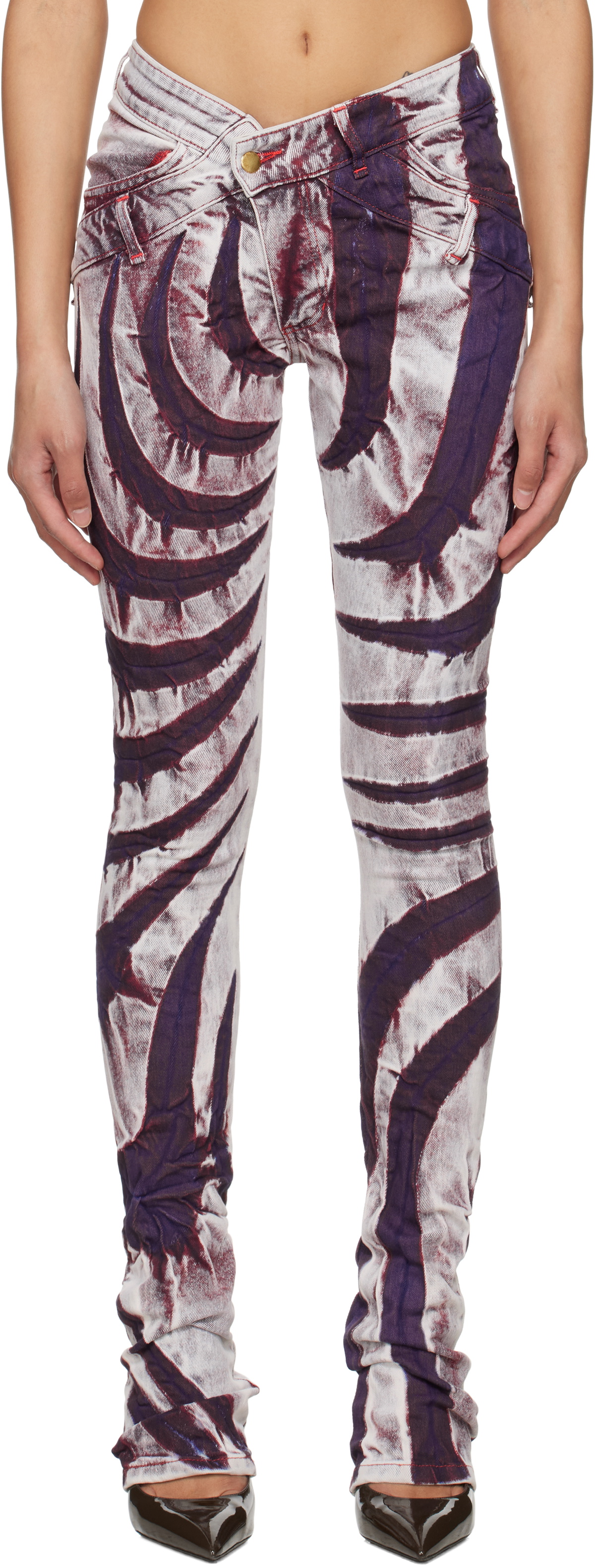 Masha Popova Purple & White V Cut Skinny Jeans