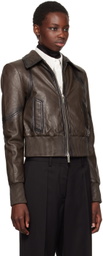 REMAIN Birger Christensen Brown Short Leather Bomber Jacket