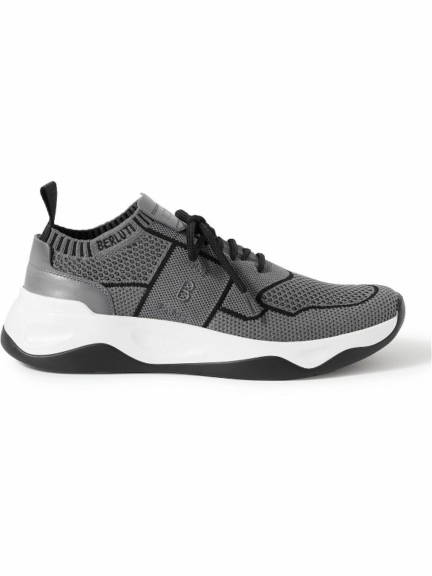 Photo: Berluti - Shadow Leather-Trimmed Stretch-Knit Sneakers - Gray