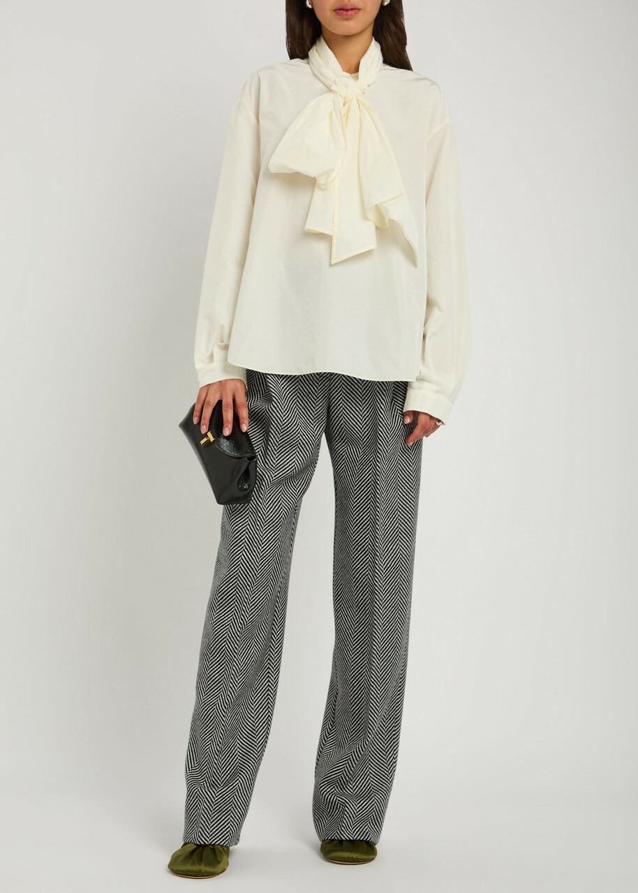 Forte_forte Chevron Wool Straight-leg Trousers Grey