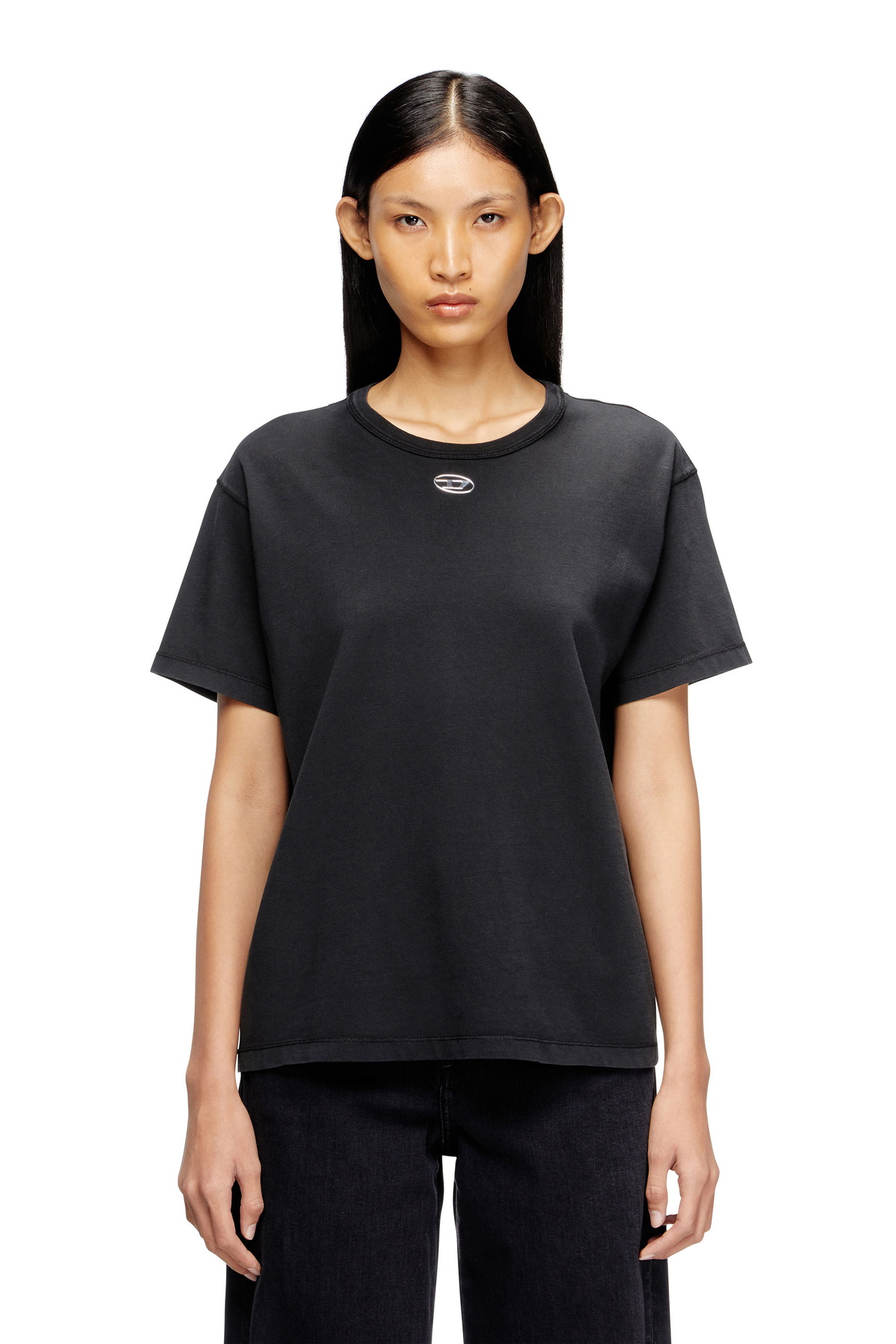 Diesel Cotton T-shirt with metallic Oval D - T-Shirts Womens in 