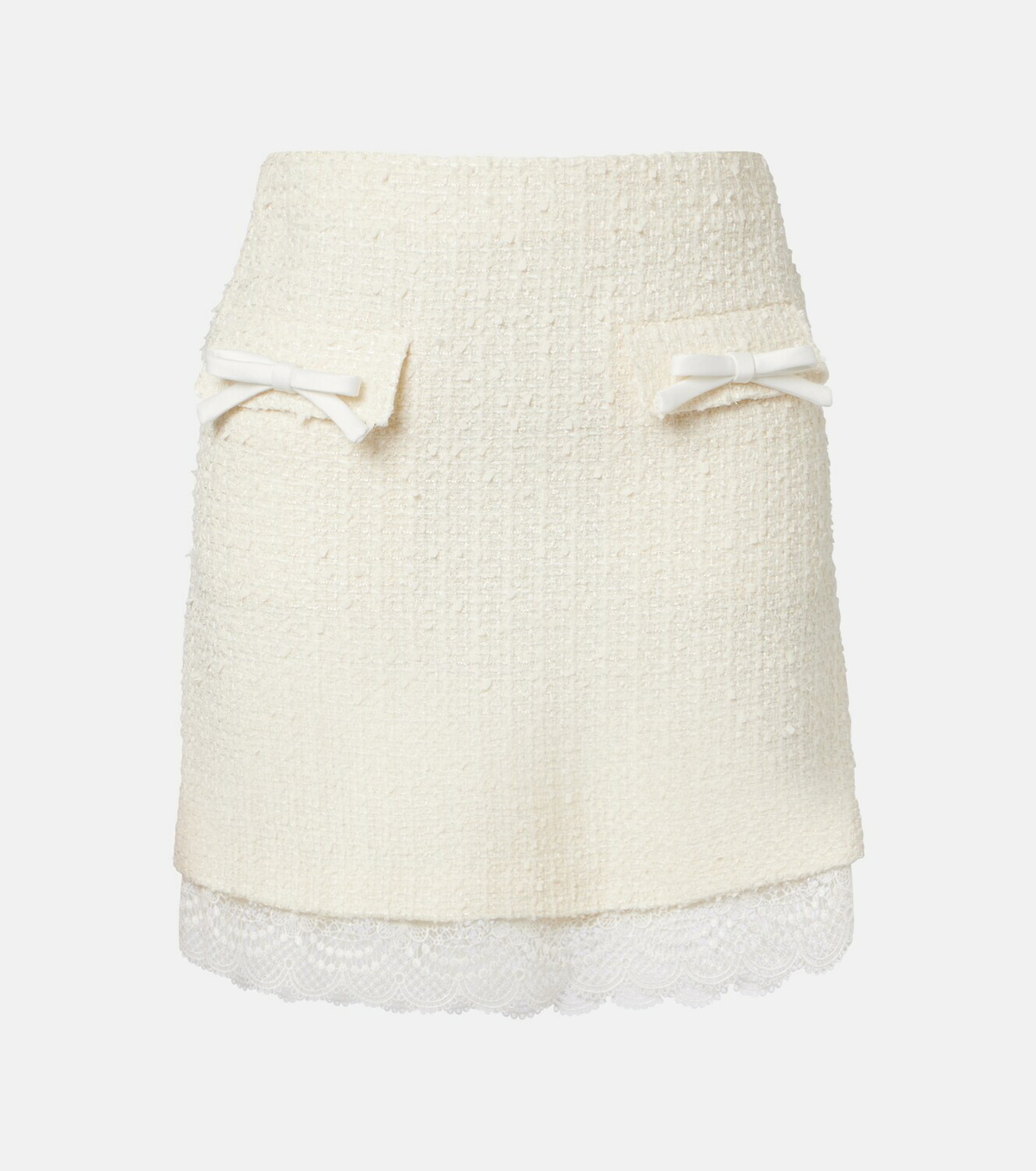 Self-Portrait Lace-trimmed bouclé miniskirt