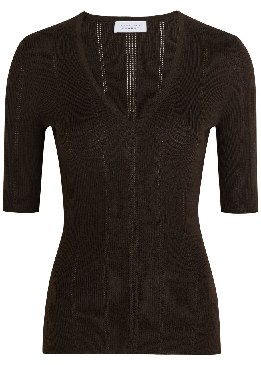 Gabriela Hearst Amari Pointelle Wool top Dark Brown